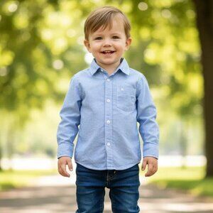 H&M L.O.G.G. Pinstripe Blue Long-Sleeve Button-Down Shirt size 3-4 Years